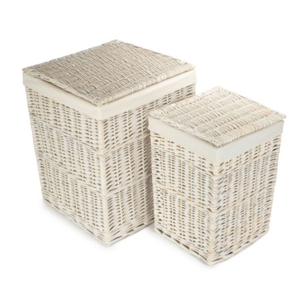 Square White Wash Wicker Laundry Basket