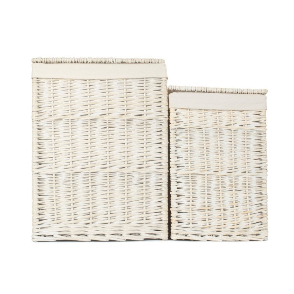 Square White Wash Wicker Laundry Basket
