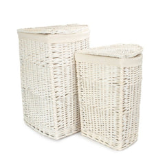 White Wash Corner White Cotton Lined Laundry Basket