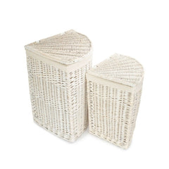 White Wash Corner White Cotton Lined Laundry Basket