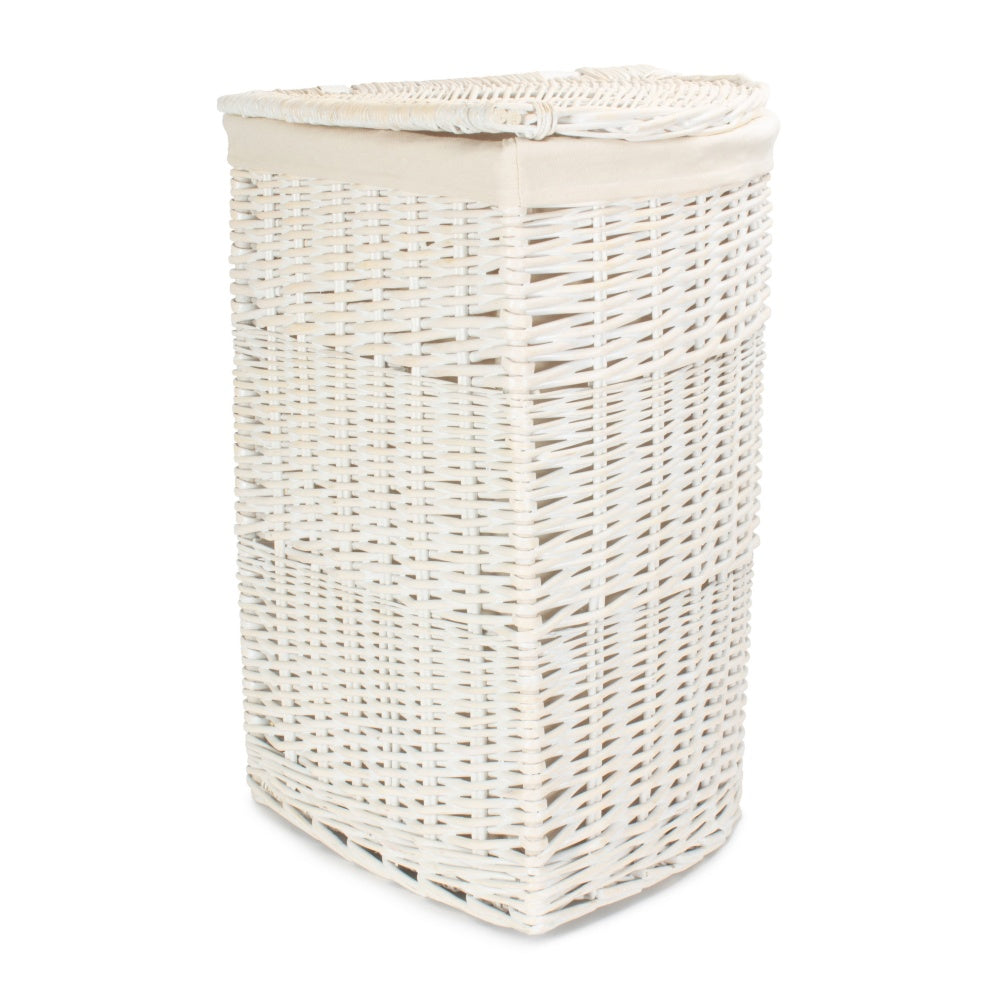 White Wash Corner White Cotton Lined Laundry Basket