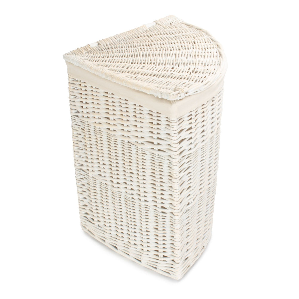 White Wash Corner White Cotton Lined Laundry Basket