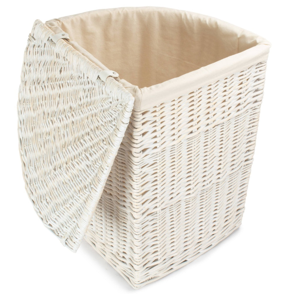 White Wash Corner White Cotton Lined Laundry Basket