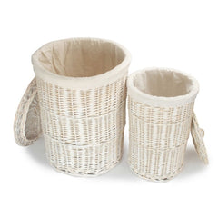 White Wash Round White Cotton Lined Laundry Basket