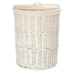 White Wash Round White Cotton Lined Laundry Basket