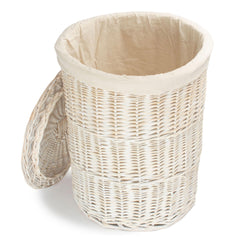White Wash Round White Cotton Lined Laundry Basket