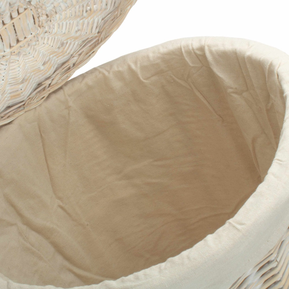 White Wash Round White Cotton Lined Laundry Basket