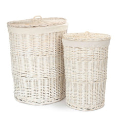 White Wash Round White Cotton Lined Laundry Basket