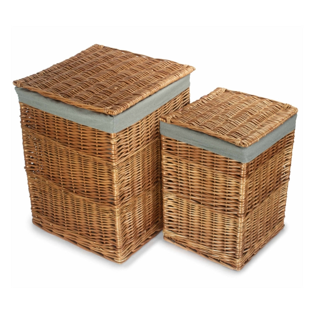 Light Steamed Square Laundry Basket with Grey Sage Lining Secondary image