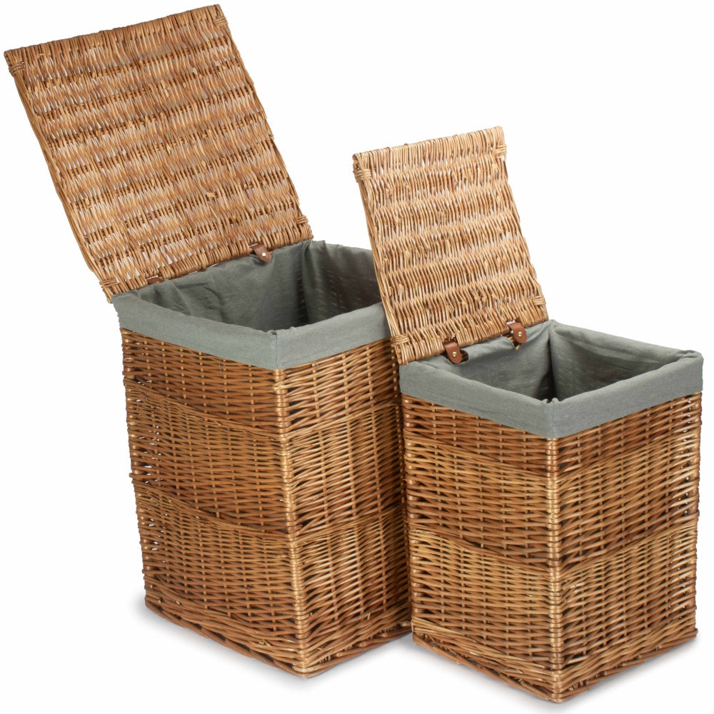 Red Hamper Light Steamed Square Laundry Basket with Grey Sage Lining