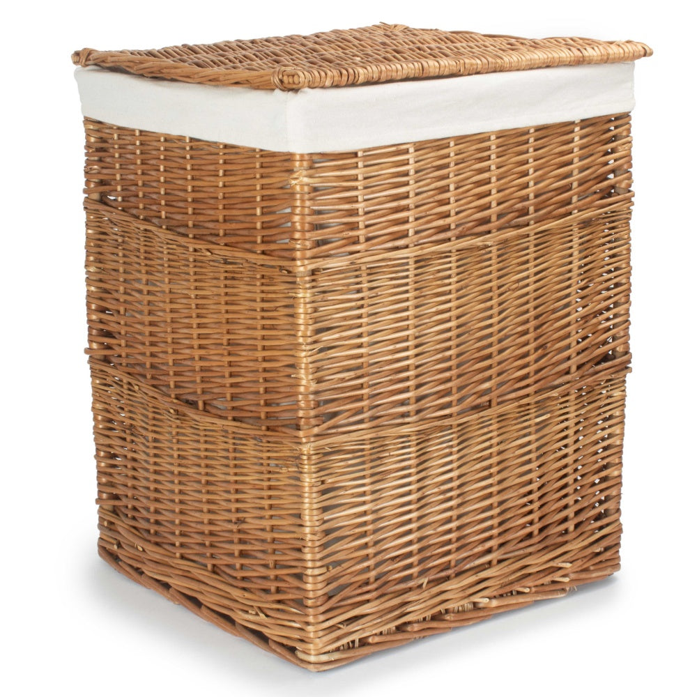 White Lining Light Steamed Square Laundry Wicker Basket