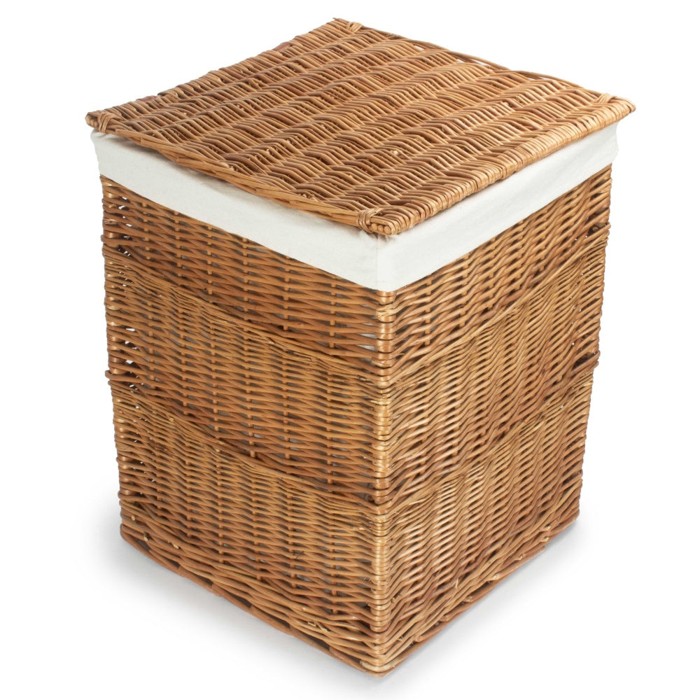 White Lining Light Steamed Square Laundry Wicker Basket