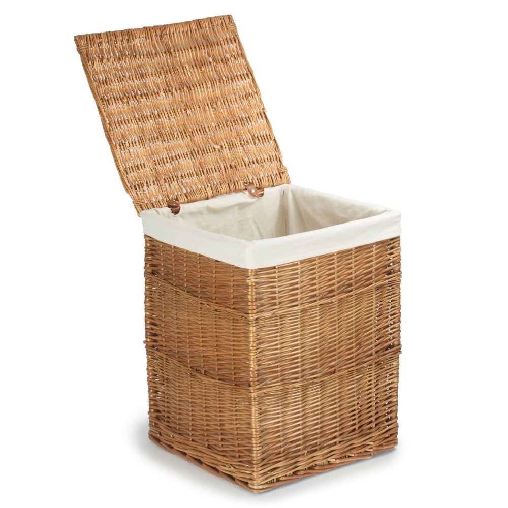 White Lining Light Steamed Square Laundry Wicker Basket