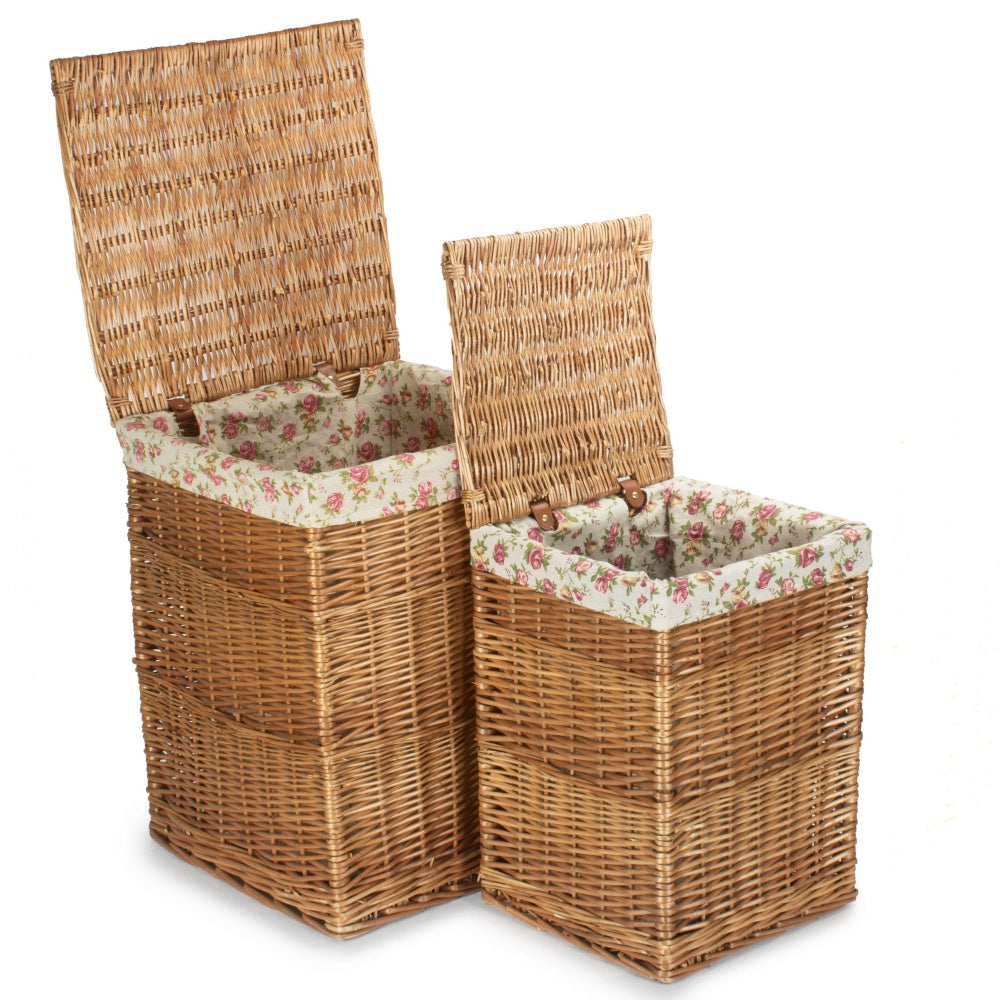 Garden Rose Lining Light Steamed Square Laundry Wicker Basket