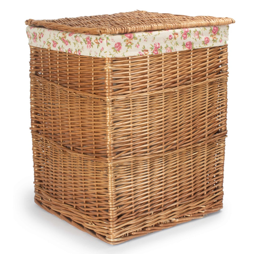 Garden Rose Lining Light Steamed Square Laundry Wicker Basket