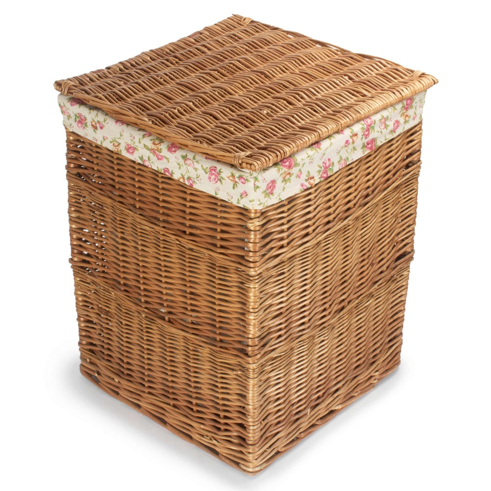Garden Rose Lining Light Steamed Square Laundry Wicker Basket