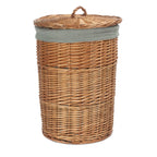 Red Hamper Light Steamed Round Linen Basket with Grey Sage Lining