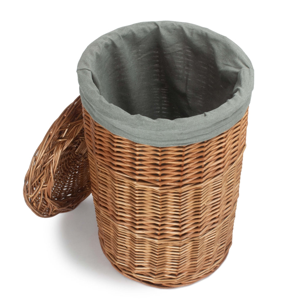 Red Hamper Light Steamed Round Linen Basket with Grey Sage Lining