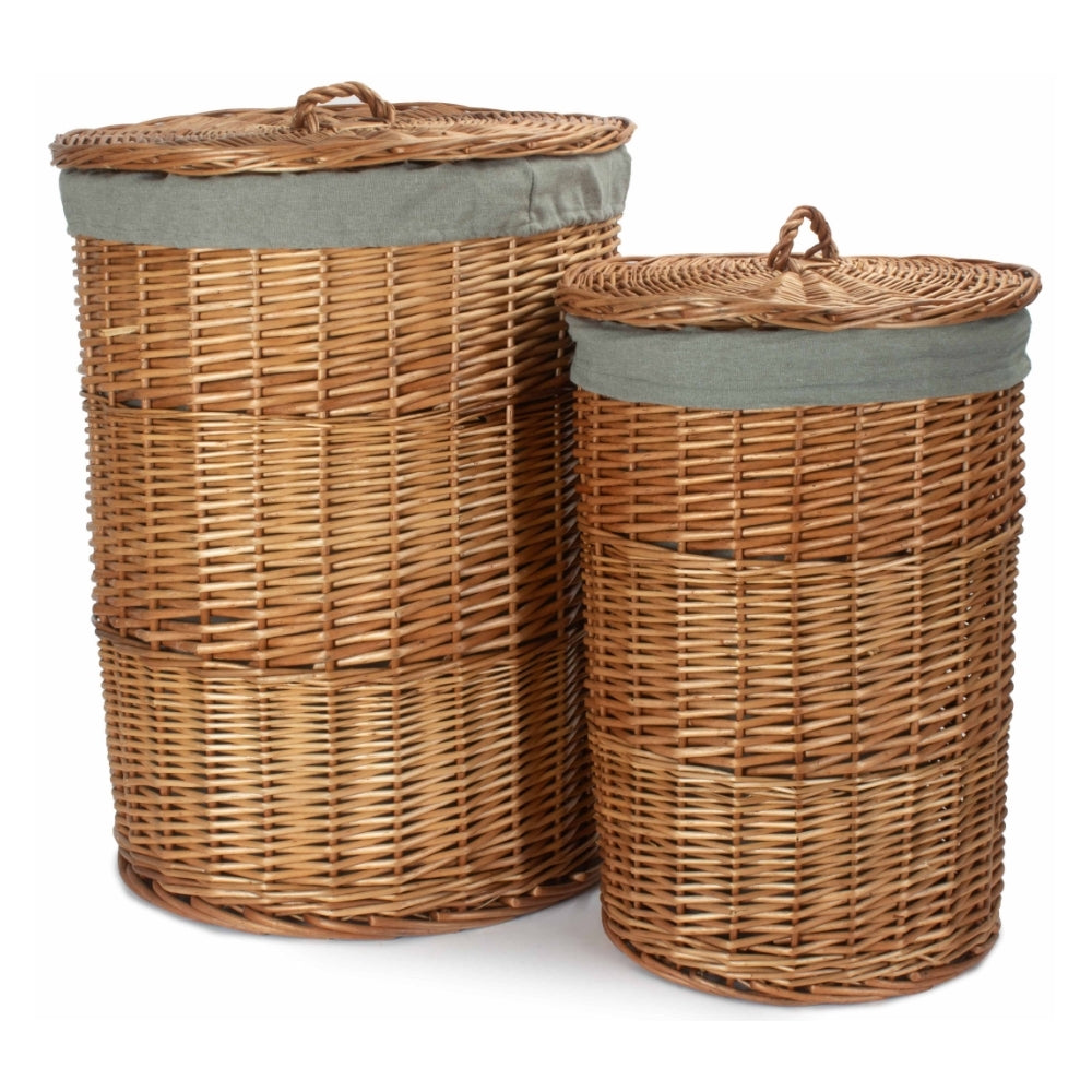 Red Hamper Light Steamed Round Linen Basket with Grey Sage Lining Main image