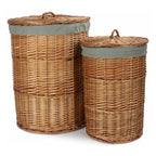 Red Hamper Light Steamed Round Linen Basket with Grey Sage Lining