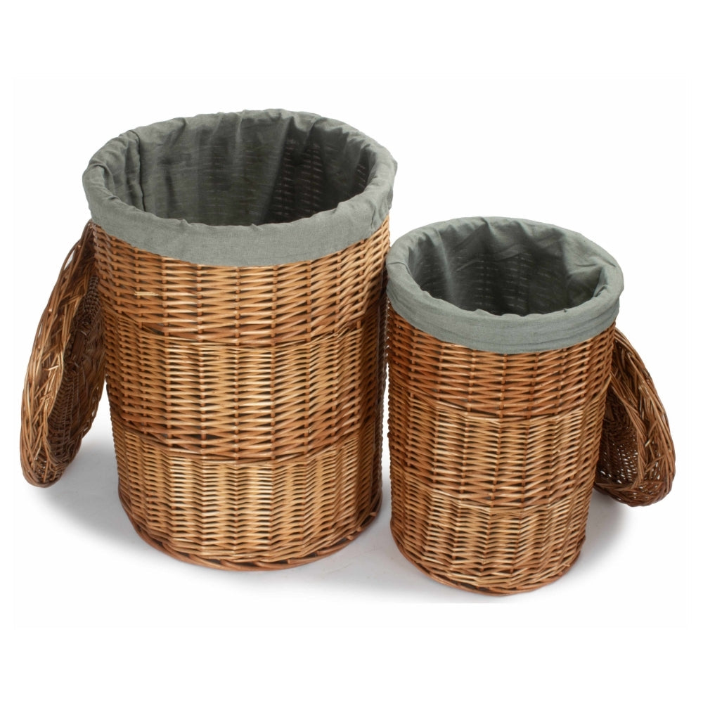 Light Steamed Round Linen Basket with Grey Sage Lining Secondary image