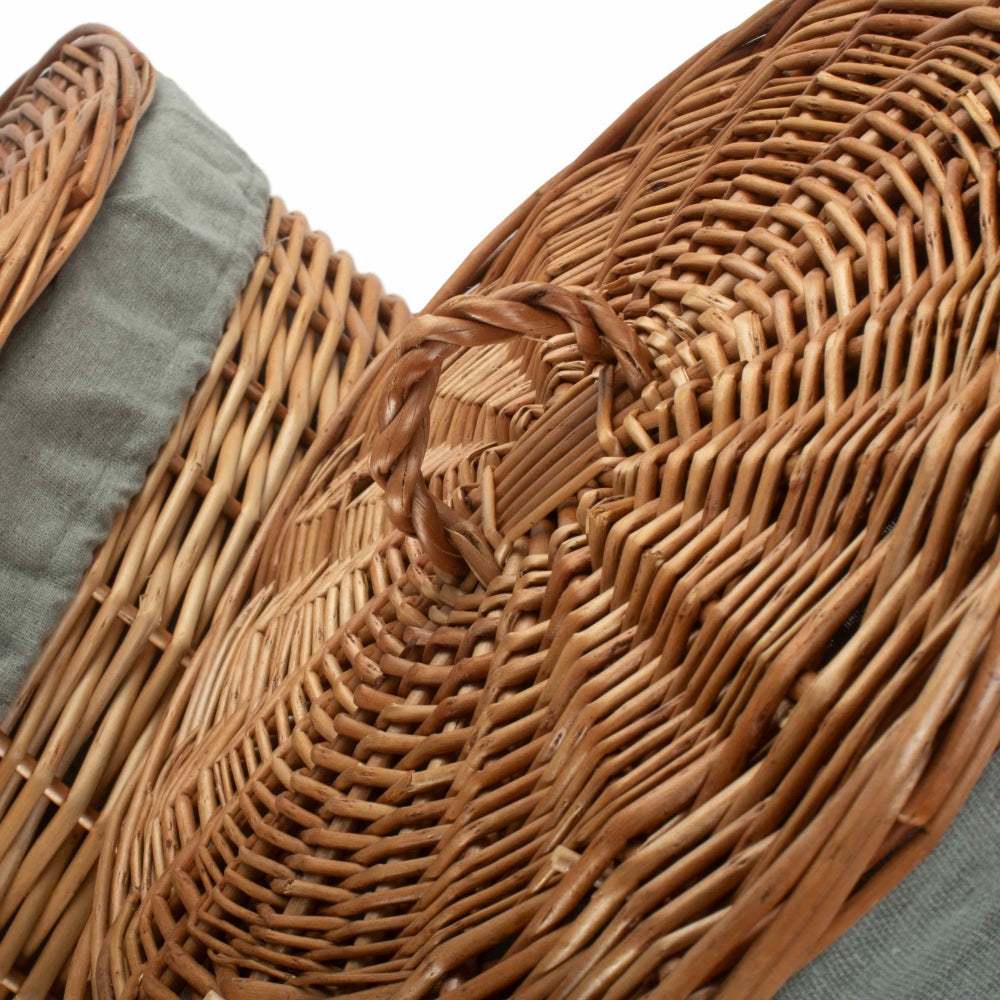 Red Hamper Light Steamed Round Linen Basket with Grey Sage Lining