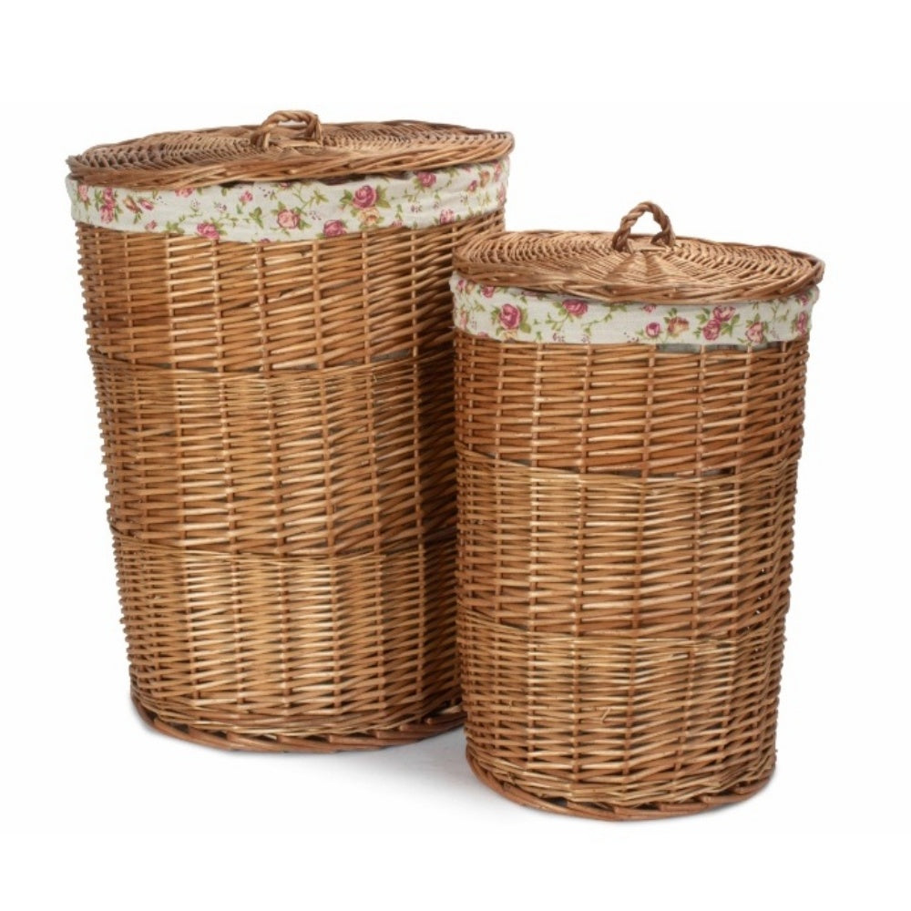Light Steamed Round Garden Rose Lined Laundry Baskets Main image