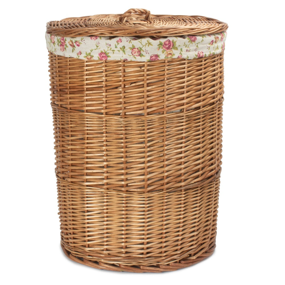 Light Steamed Round Garden Rose Lined Laundry Baskets