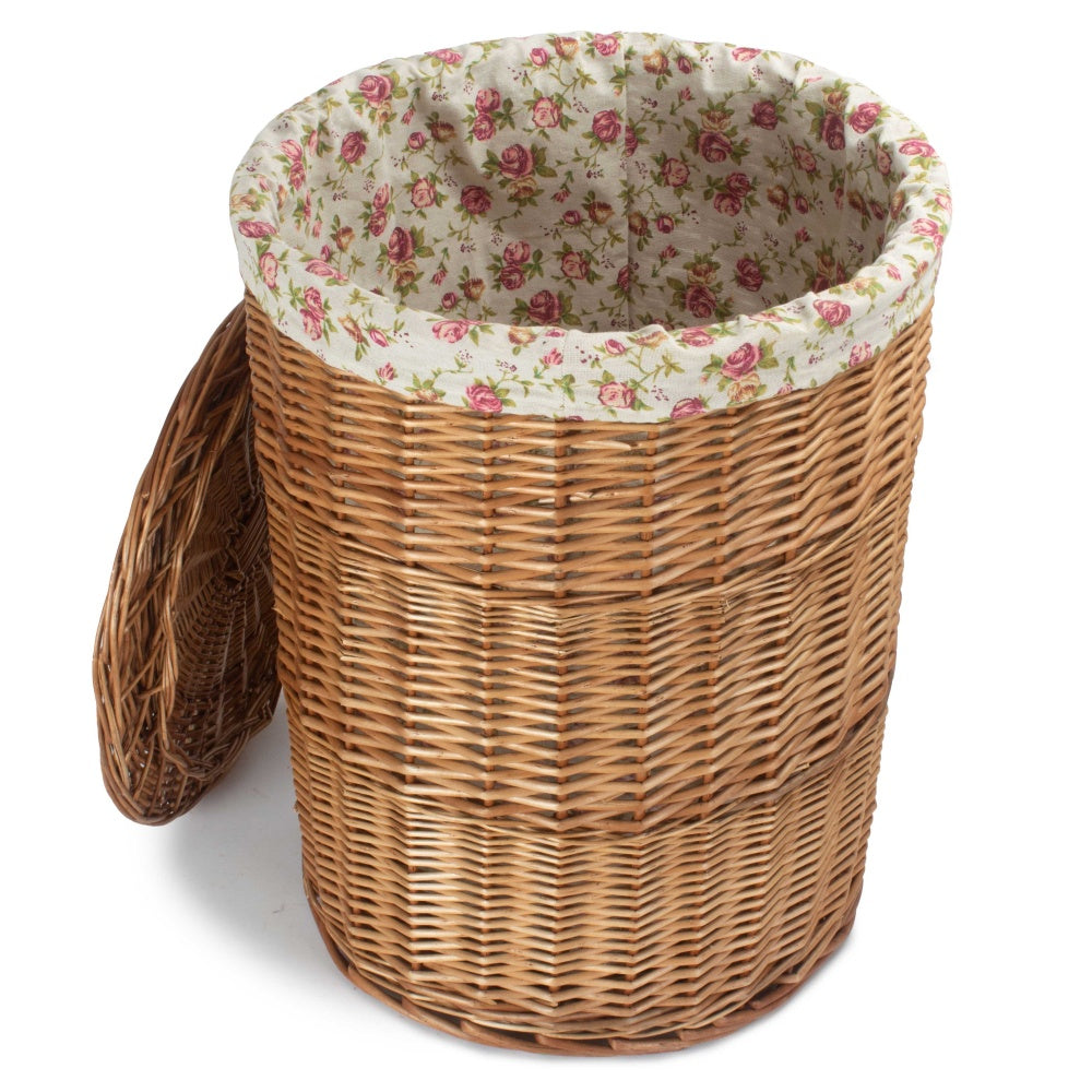 Light Steamed Round Garden Rose Lined Laundry Baskets
