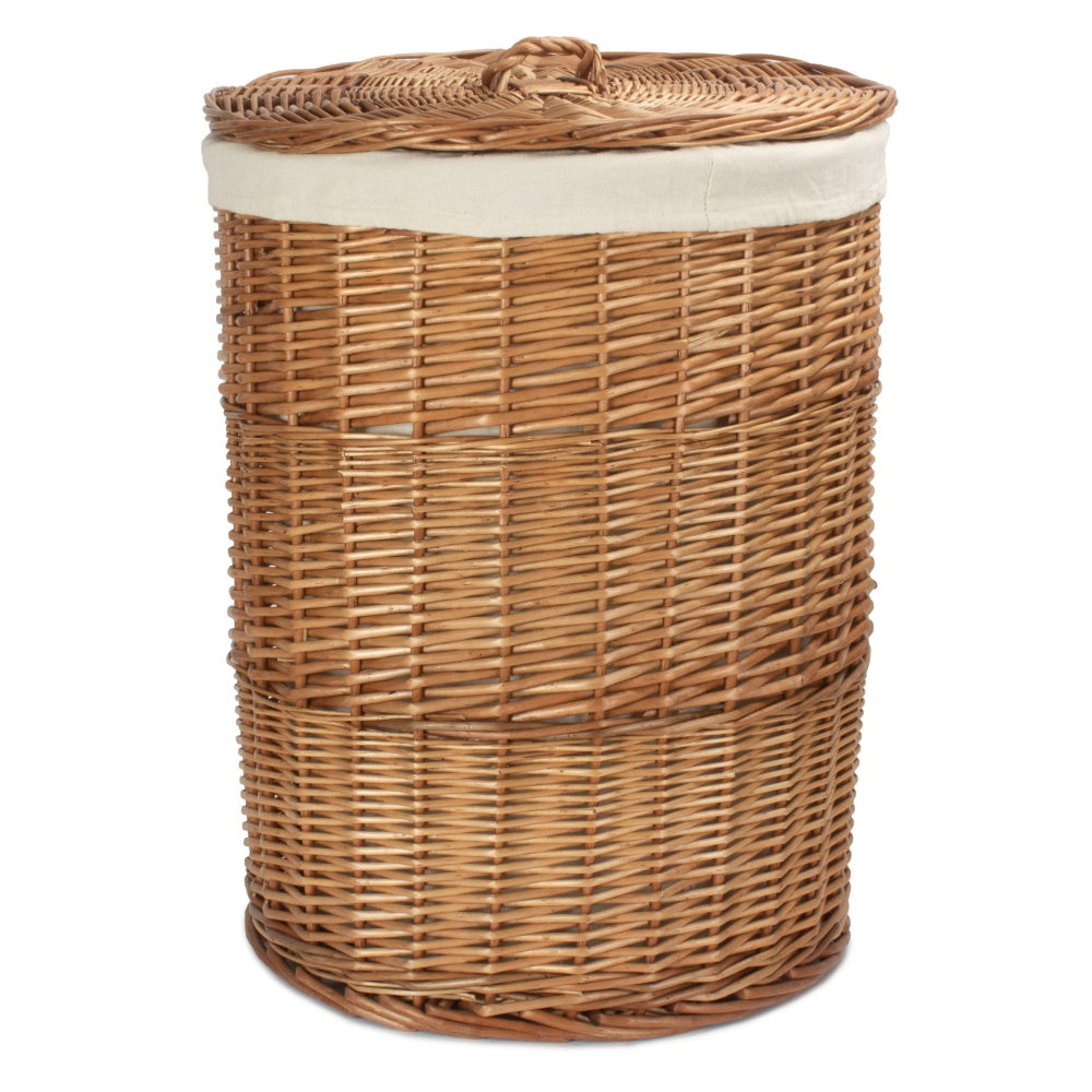 Light Steamed Round White Cotton Lined Laundry Baskets