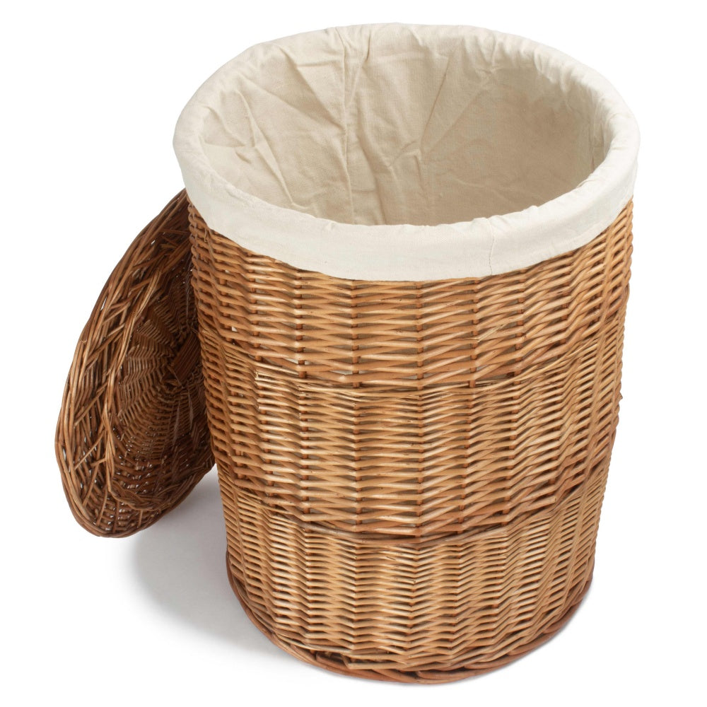 Light Steamed Round White Cotton Lined Laundry Baskets