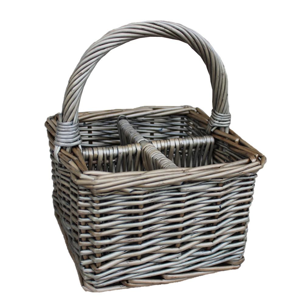 Antique Wash Wicker Square 4 Section Cutlery Basket Main image