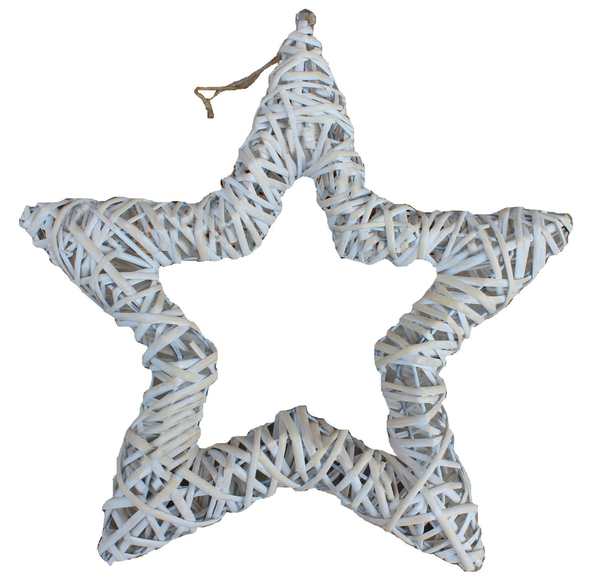 White Wash Wicker Open Star Christmas Decoration