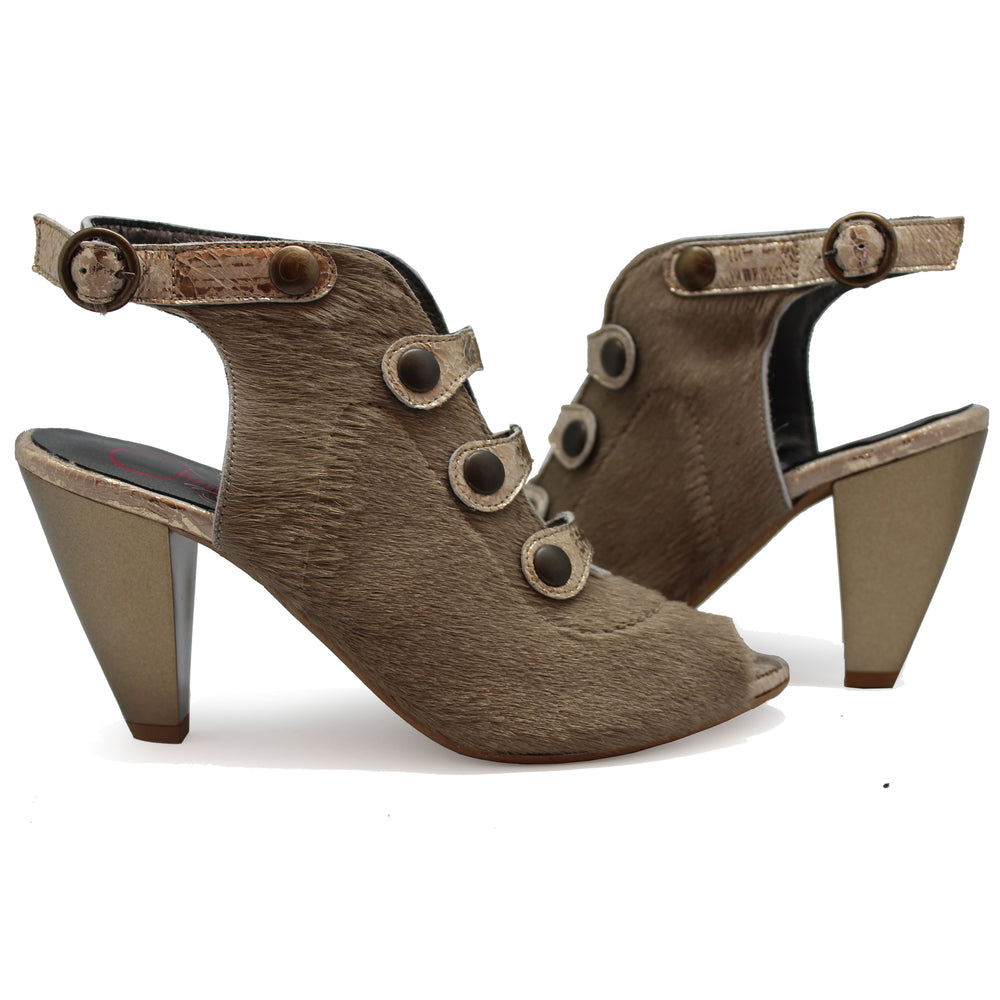 Chanii B Honey Taupe Open Peep Toe Slip-On Sandals for Women | Dress Pumps | Designer Pumps