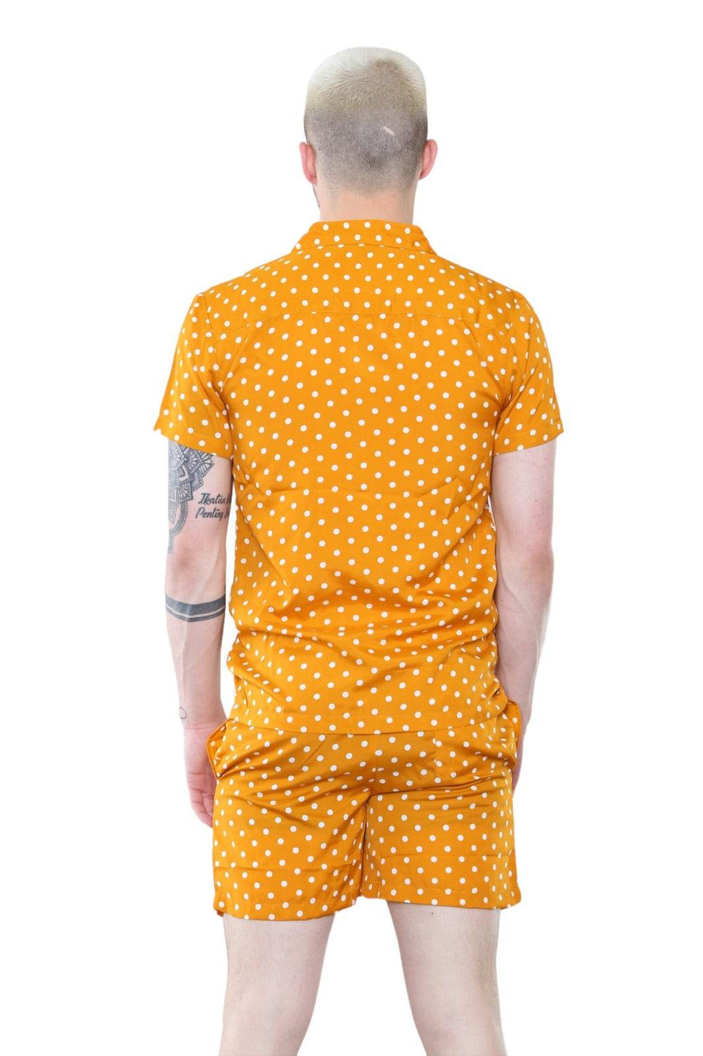 Men's Mustard Polka Dot Shirt and Shorts Set – Retro Summer Co-Ord Outfit