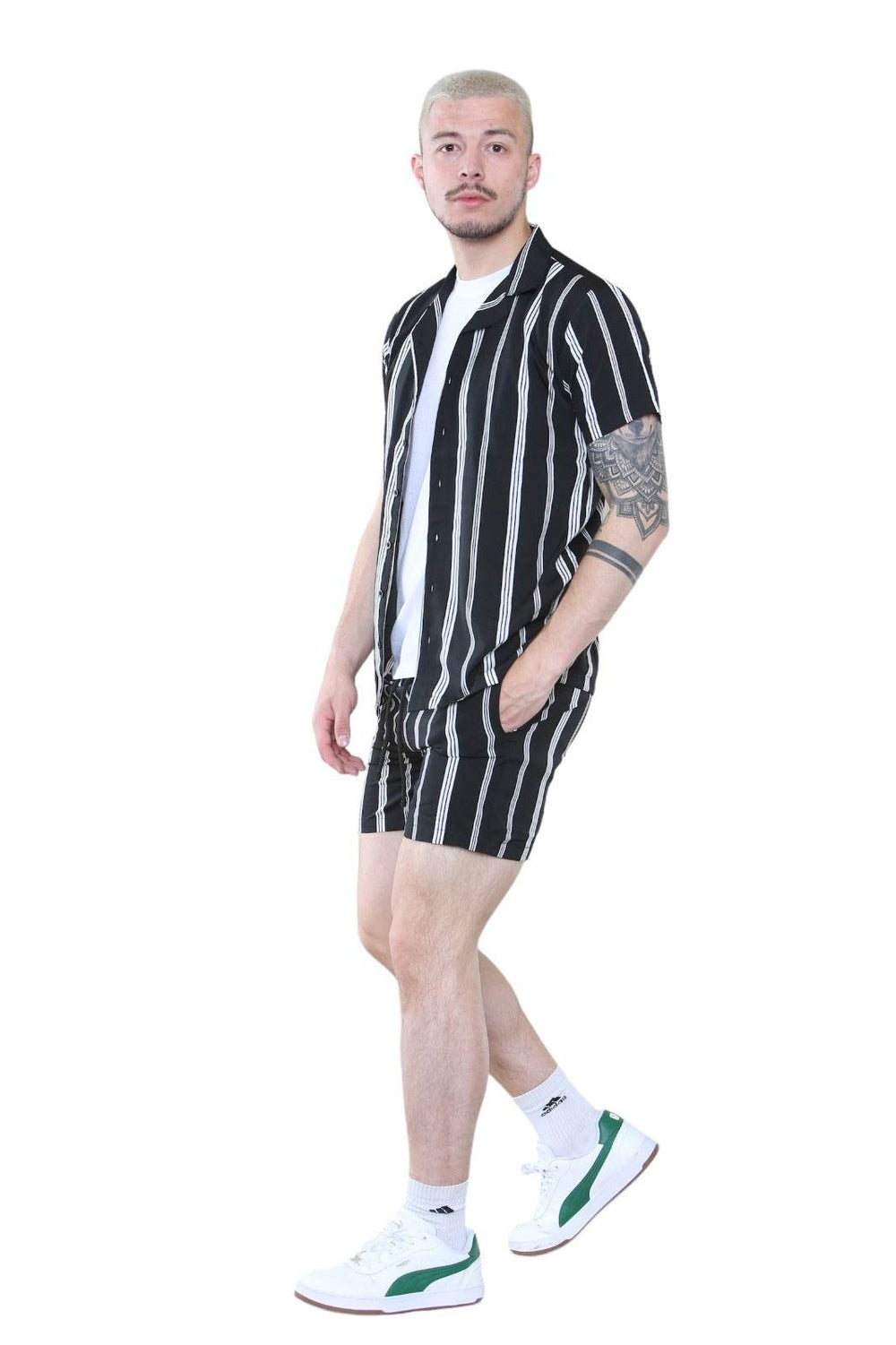 Men's Black Striped Shirt and Shorts Set – Casual Summer Co-Ord Outfit Main image