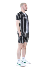 Men's Black Striped Shirt and Shorts Set – Casual Summer Co-Ord Outfit