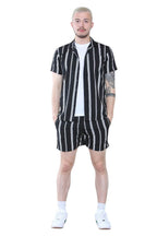 Men's Black Striped Shirt and Shorts Set – Casual Summer Co-Ord Outfit