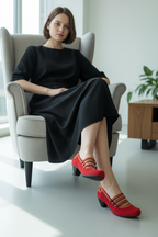 Lichido - Red/Gold Low heel cork shoe- Last pairs 36 and 40