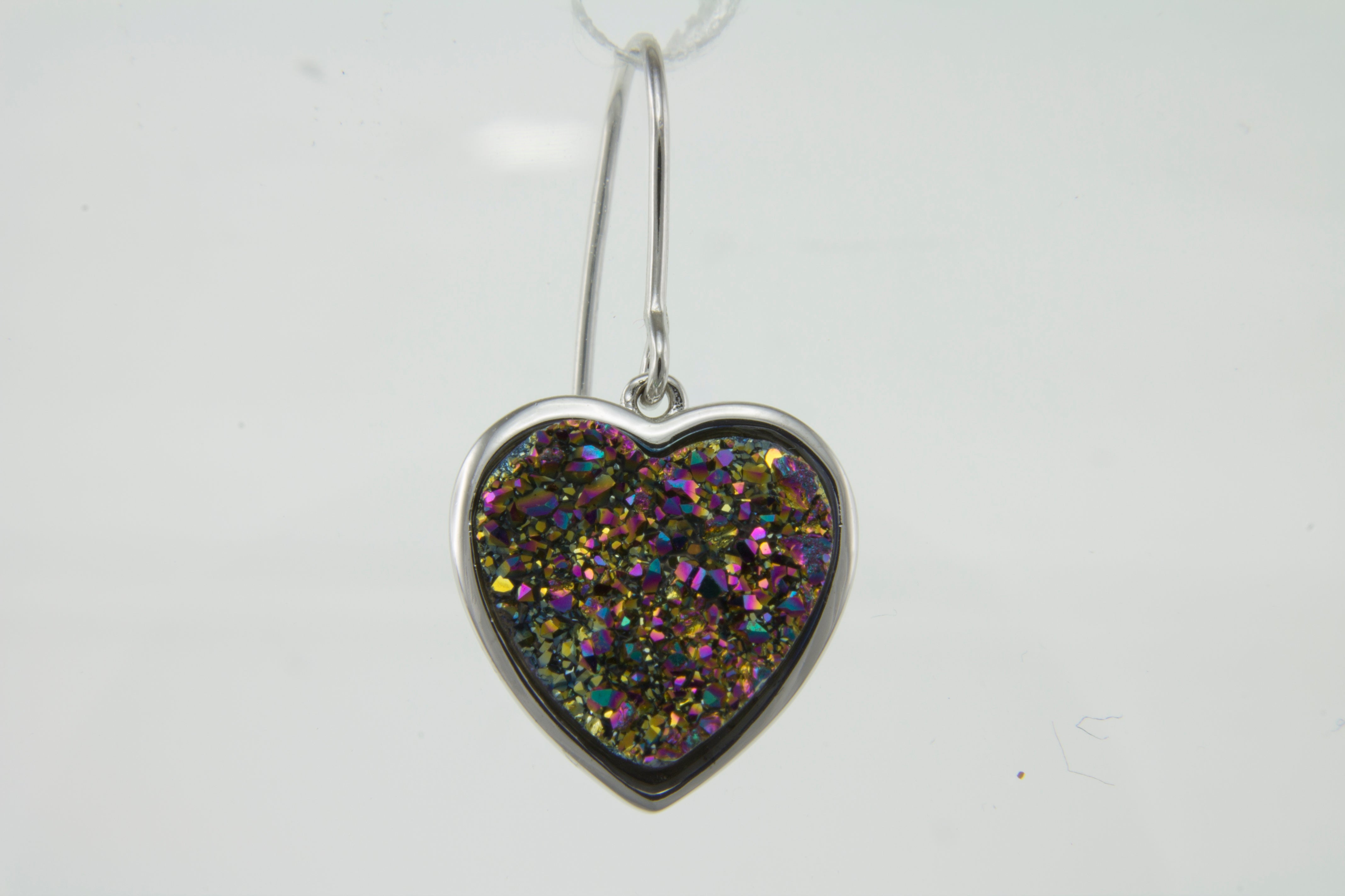 Pearlz Ocean Rainbow Druzy Heart Earrings Main image