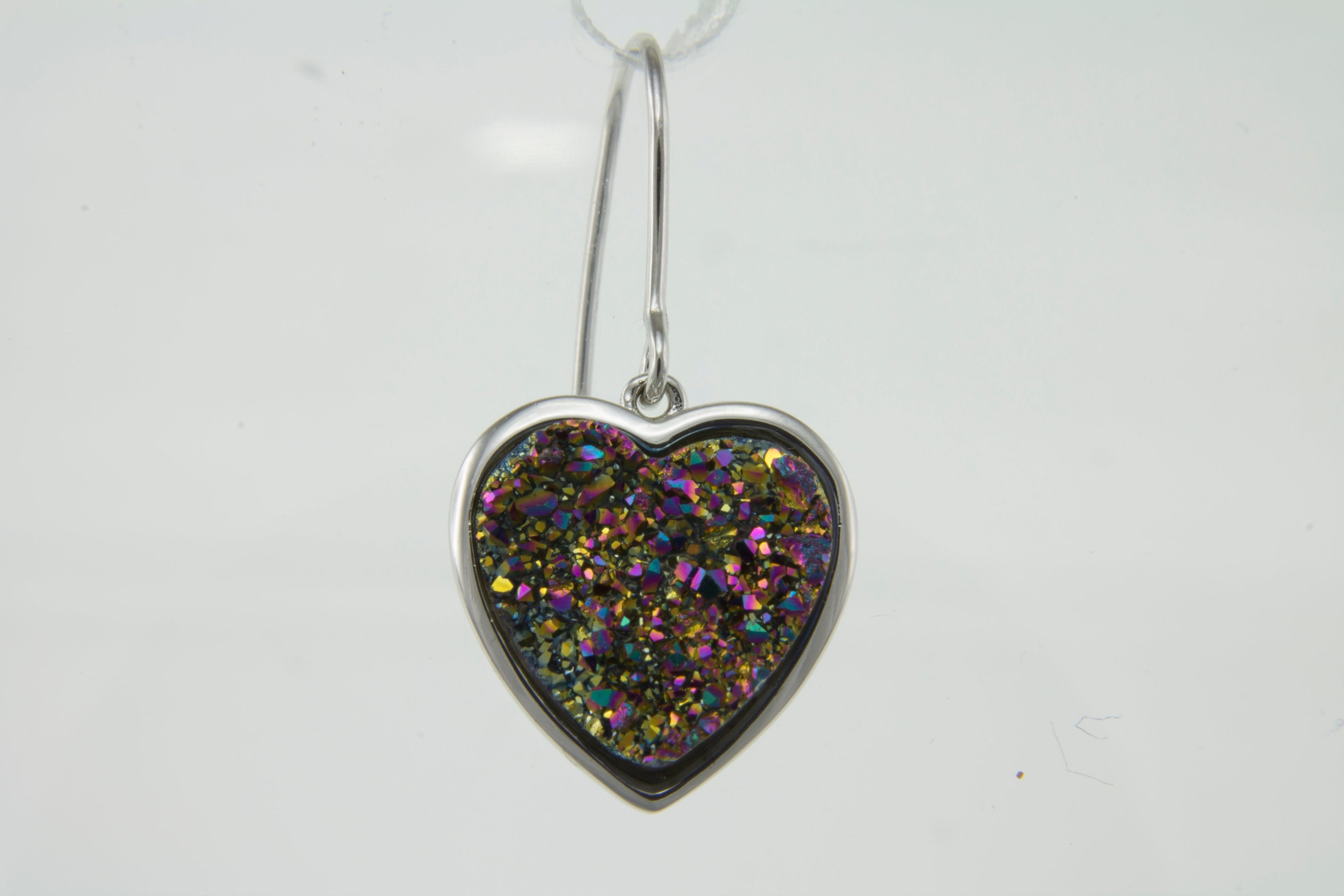 Pearlz Ocean Rainbow Druzy Heart Earrings
