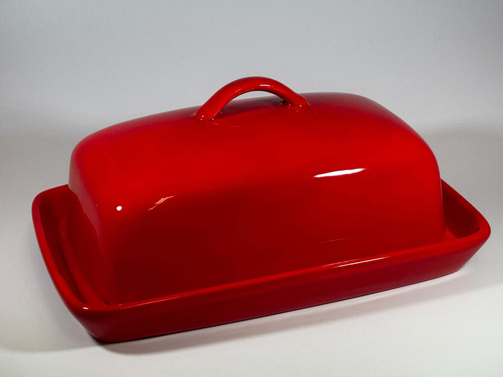stoneware butter dish in red glaze Main image