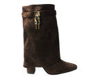 Faux Suede Fold Over Padlock Ankle Boots