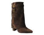 Faux Suede Fold Over Padlock Ankle Boots