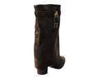 Faux Suede Fold Over Padlock Ankle Boots