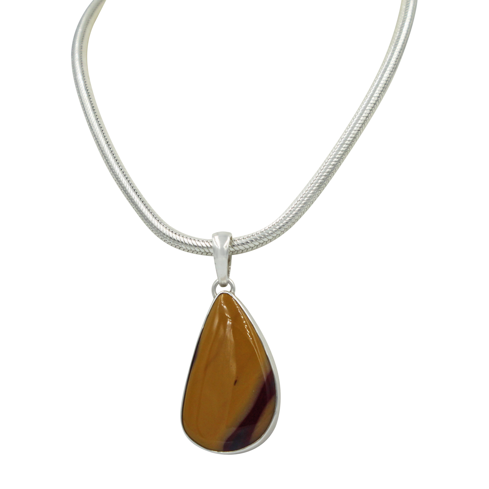 Very unique shape of a Mookaite statement Pendant in open back bazel setting Main image