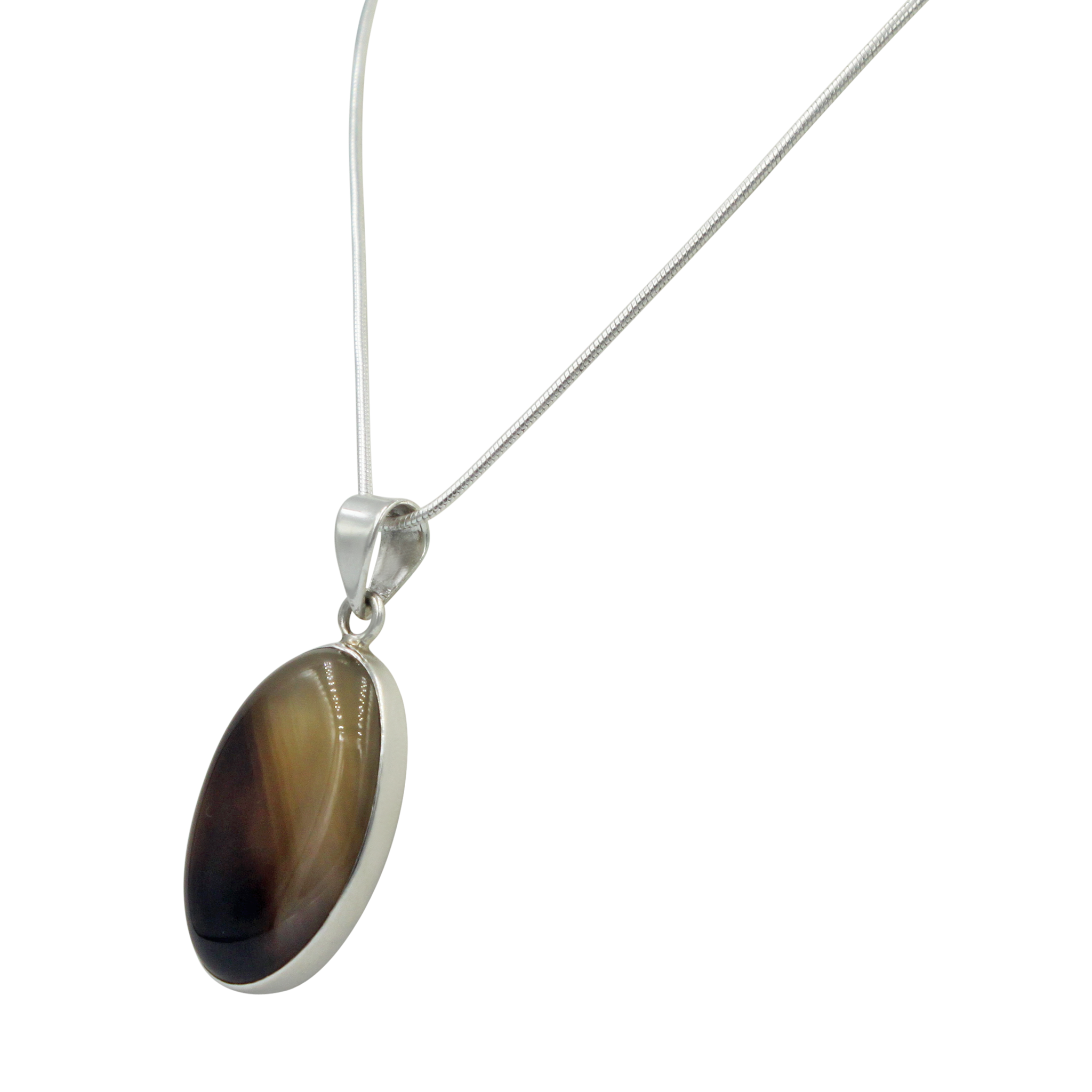 Very Beautiful Long Oval-Shaped Banded Agate Pendant Handcrafted on .925 Sterling Silver Secondary image