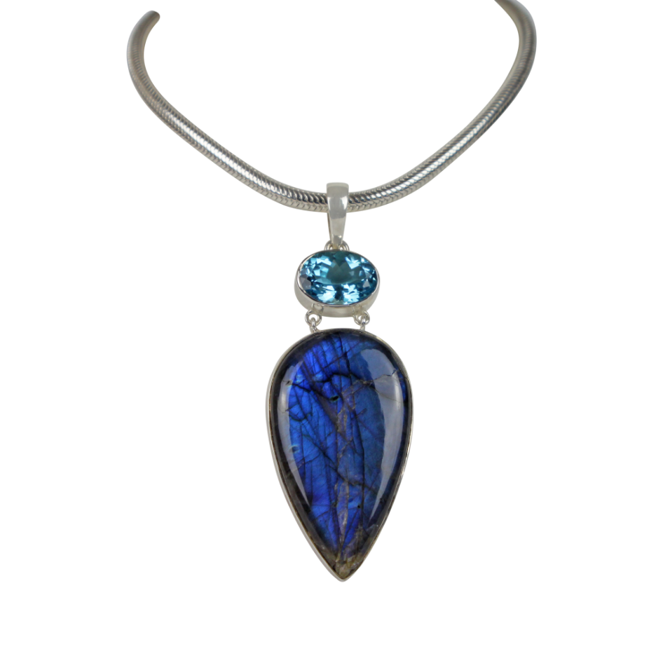 Stunning Large Labradorite and a Beautiful Blue Topaz Statement Pendant Main image