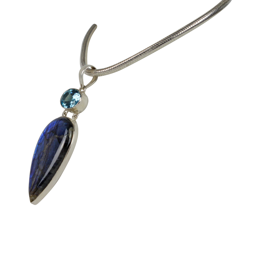 Stunning Large Labradorite and a Beautiful Blue Topaz Statement Pendant Secondary image
