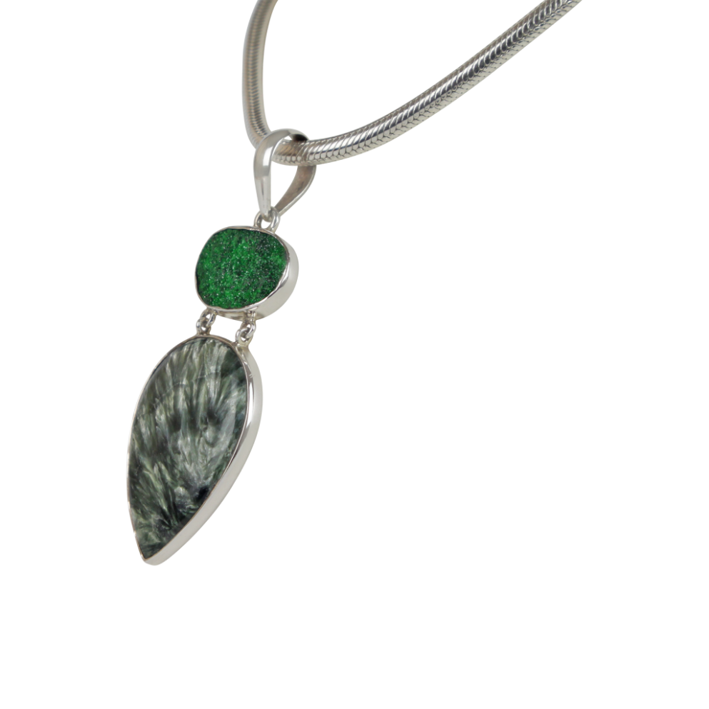 Sterling Silver Pedant with a Very Beautiful Seraphinite Pendant Accent With a Sparkling Uvarovite Secondary image